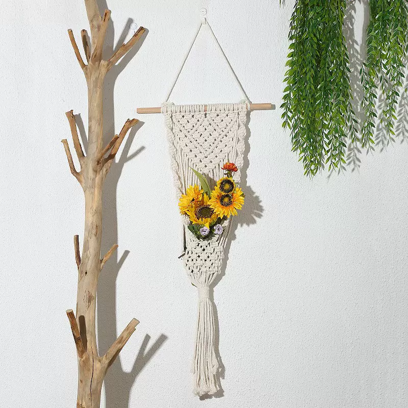 波西米亚风手工编织吊篮 家居装饰园艺棉线编织花篮花瓶网兜批发