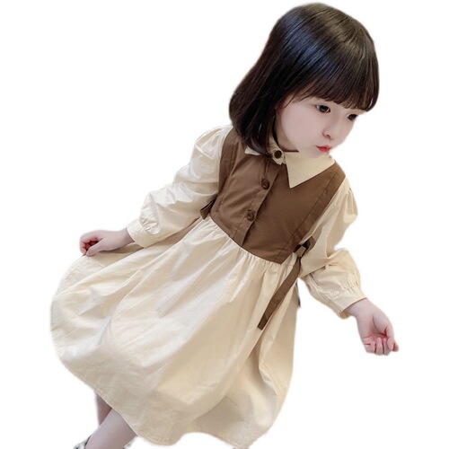 Korean version  spring and autumn new style girls' temperament pearl bow tie white shirt children's fashionable vest dress trend