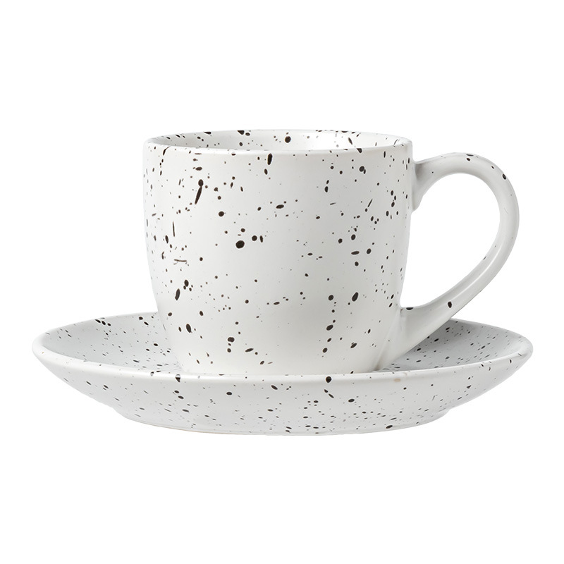 Taza de cerámica retro creativa Juego de tazas y platillos esmaltados de sésamo Té de la tarde Taza de café Plato Desayuno doméstico Taza de leche Taza de té