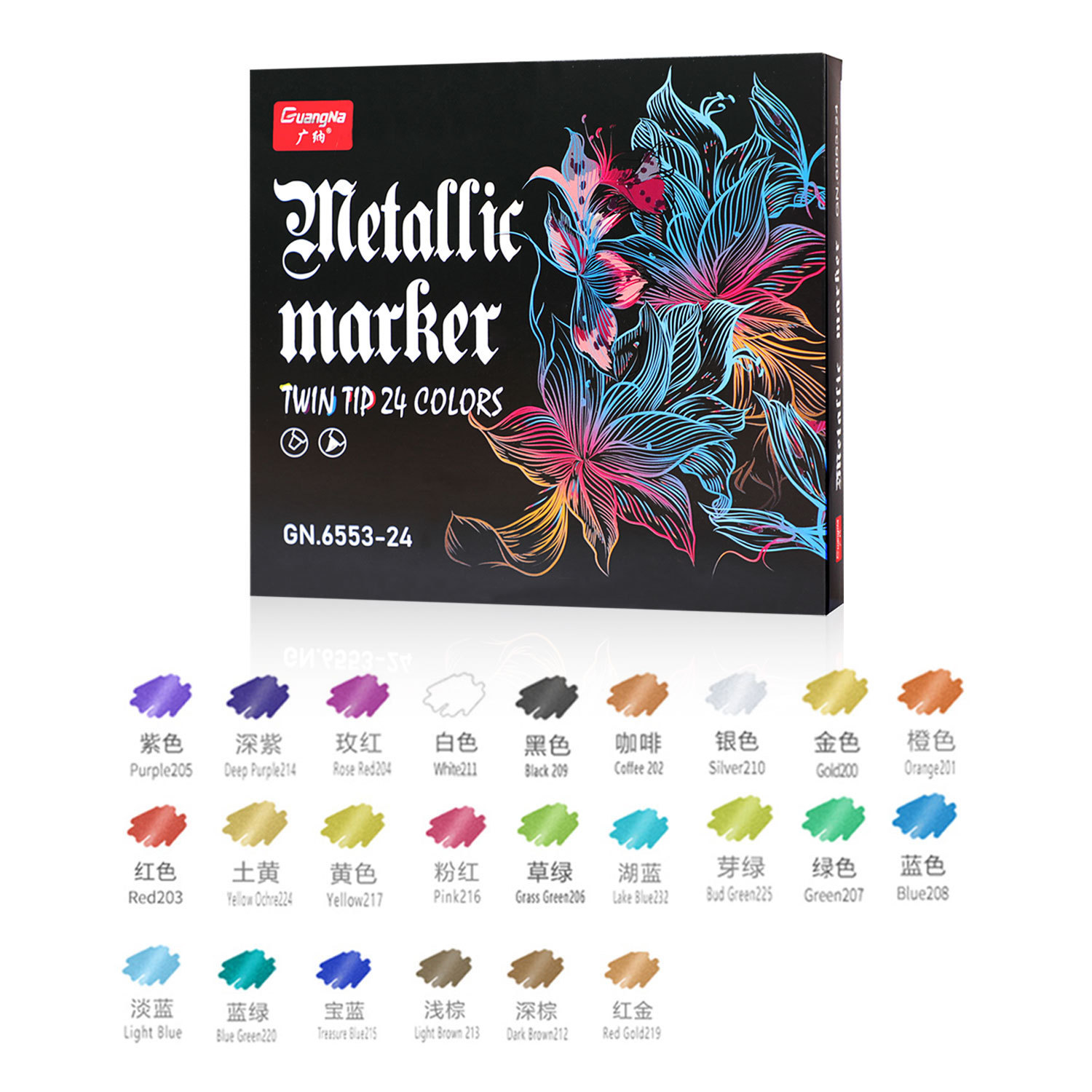 Guangna GN6553 marcador de metal de 36 colores de doble cabeza DIY pintado a mano marcador de graffiti pluma de pintura a base de agua borrable