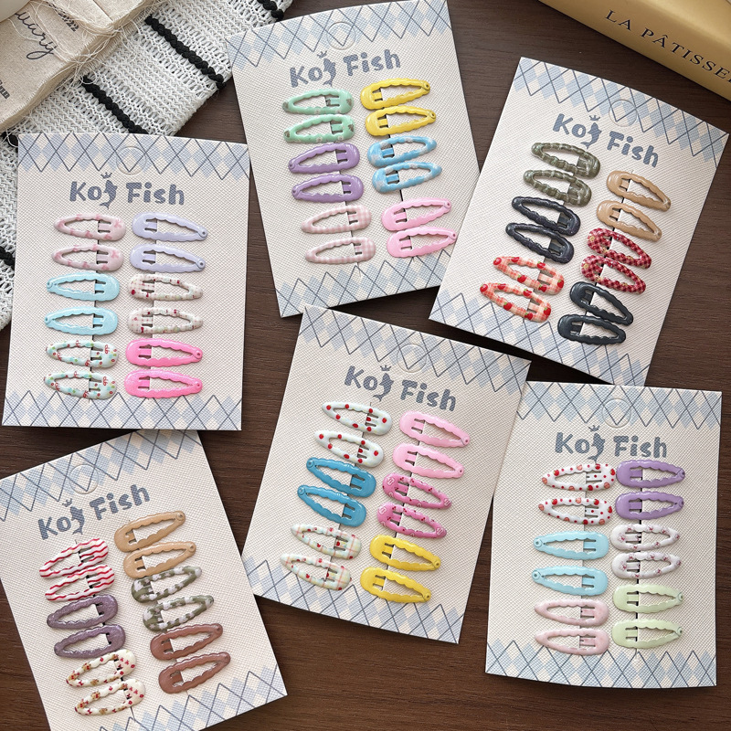 Children's Colorful Plaid Bb Clips With Printed Wave And Water Drop...