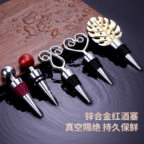 Aluminum alloy cork wine stopper, wine synthetic wood wine bottle stopper, round head conical sealing bottle stopper, wine set gift