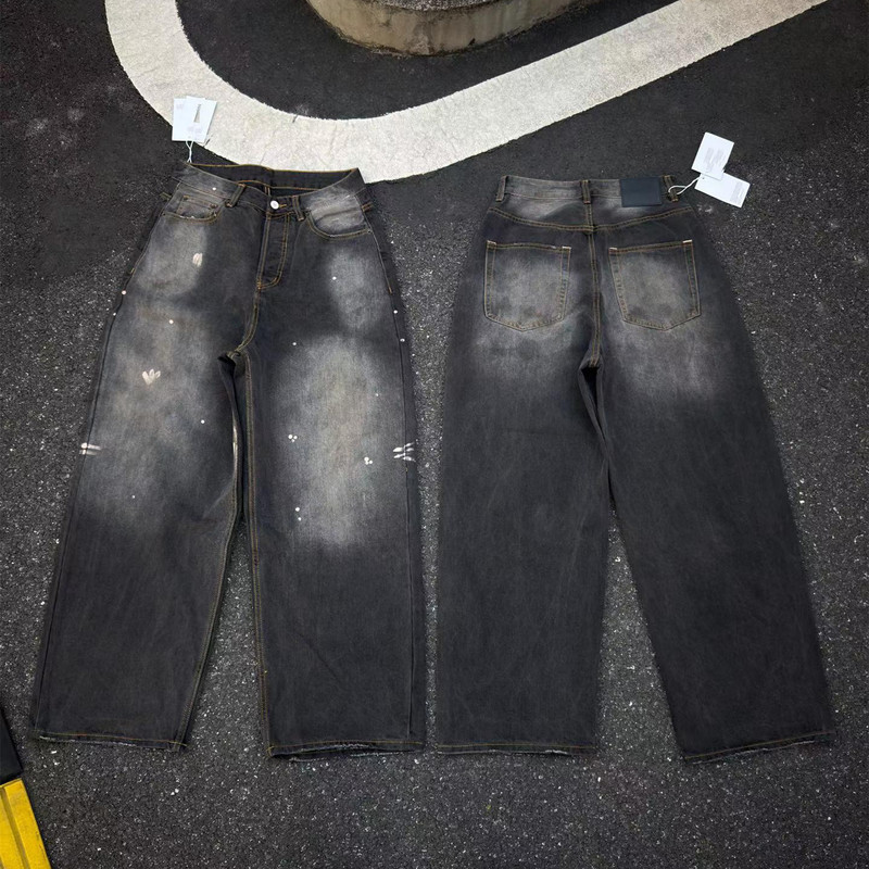 Ac 1981m Hand-Painted Washed-Out Splatter-Ink Vintage Jeans Loose Wide-Leg Buttoned Baggy Jeans for Men and Women Ac 1981m Hand-Painted Washed-Out Splatter-Ink Vintage Jeans Loose Wide-Leg Buttoned Baggy Jeans for Men and Women