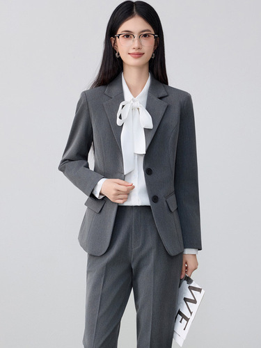 Gray suit set women's formal wear autumn new high-end sense university student job interview professional suit jacket