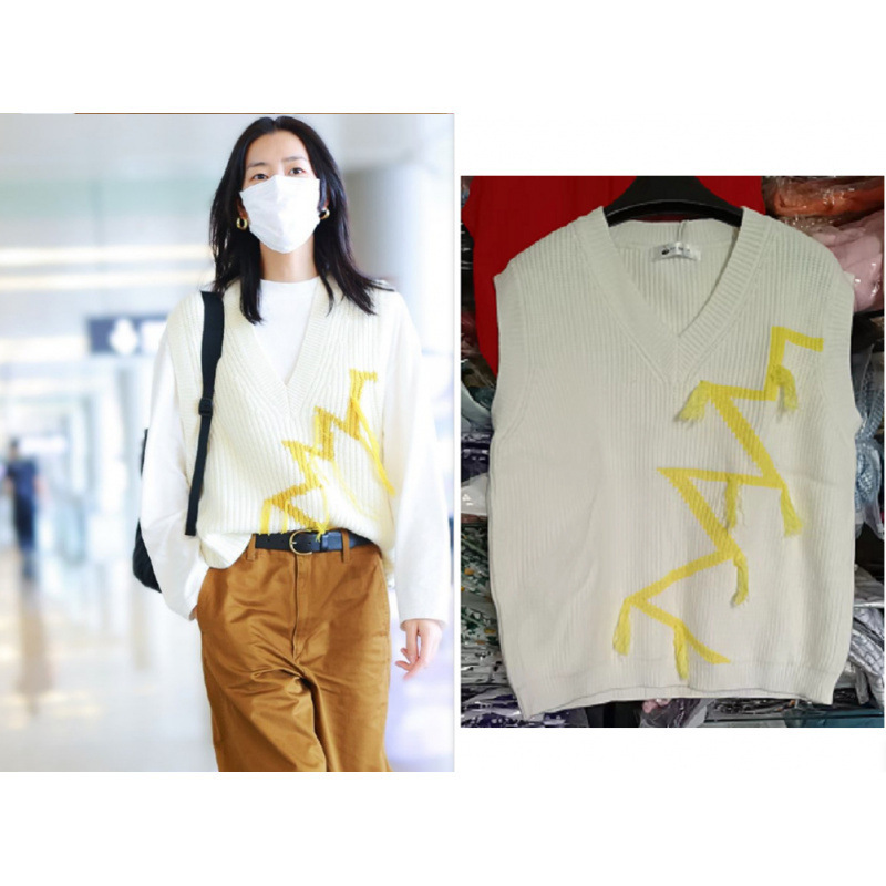 Liu Wen Star with 2024 White Collar Sleeveless Vest Tassel Knitwear Loose Pullover Sweater Vest Trendy