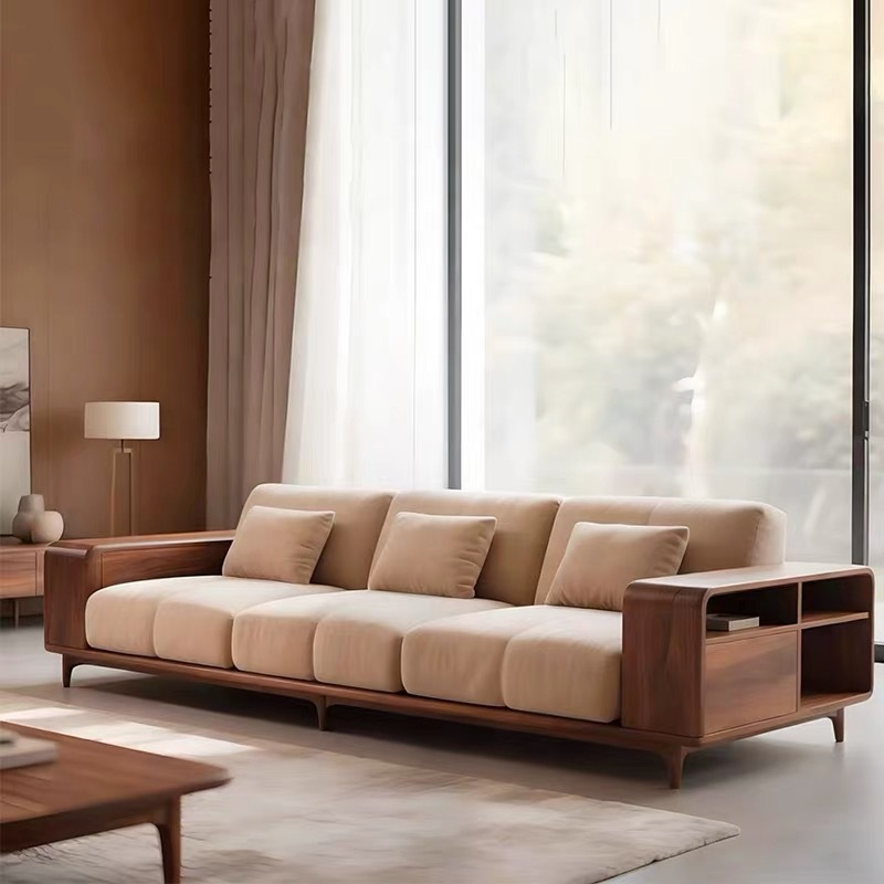 Song-Style Aesthetic Solid Wood Sofa Black Walnut New Chinese Style Villa Living Room Straight Three or Four Person Sofa Combination