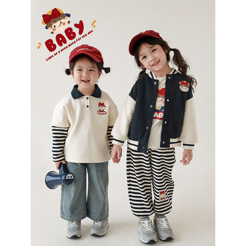 WULIB ONE GIRLS ANAN 시리즈 세트 겨울 귀여운 소녀의 코트 캐주얼 스웨트 셔츠 어린이 티셔츠 바지