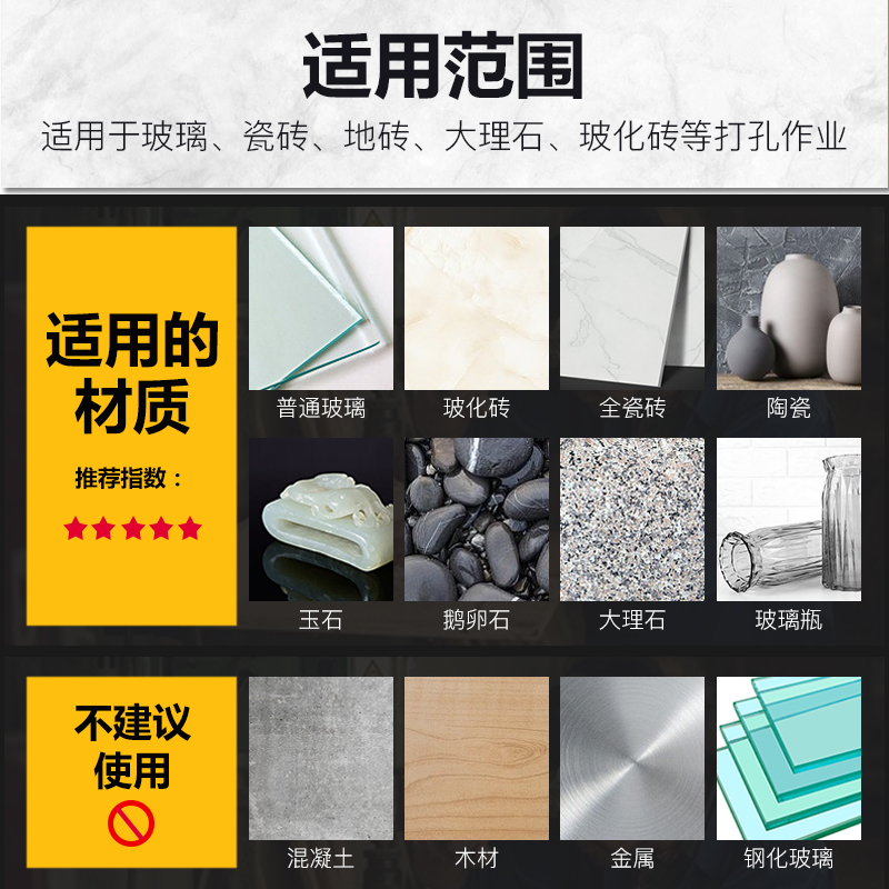 Azulejos perforadores de vidrio perforación conjunto de broca rotativa aleación redonda jade mármol cerámica abertura artefacto