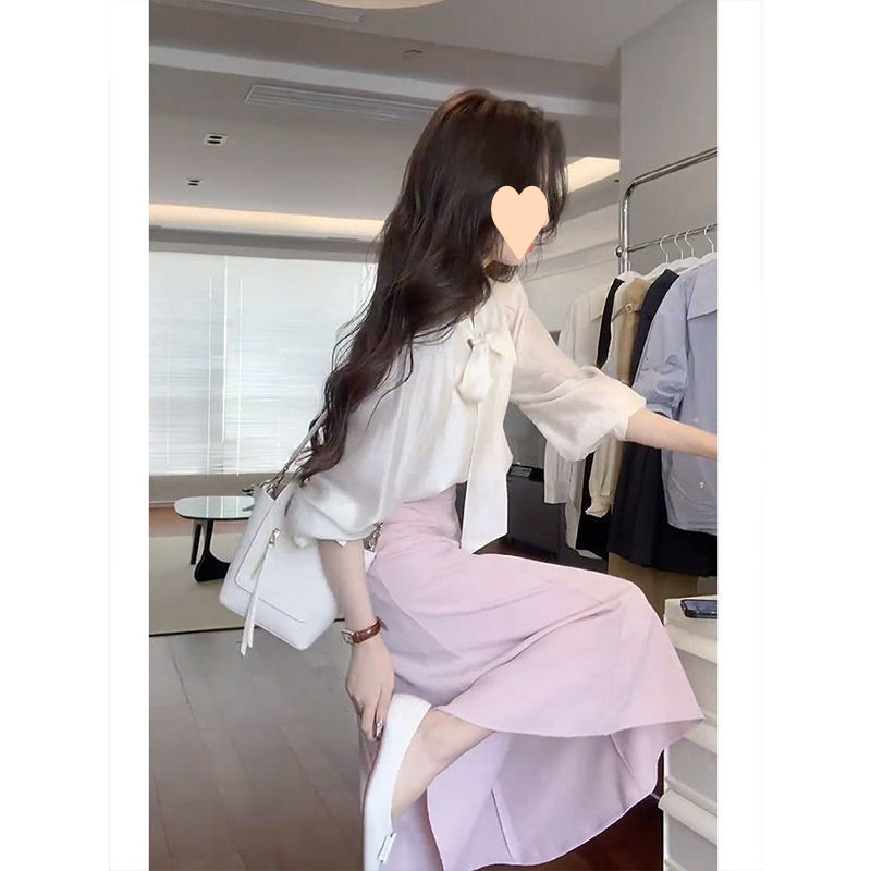 春秋2025新款高级感洋气时尚时髦气质小香风衬衫粉色半身裙套装女|undefined