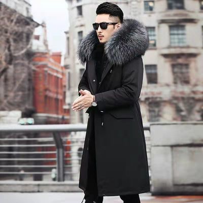 服男2021冬季新款皮毛一体加厚中长款内胆可拆卸皮草大衣外套|ms
