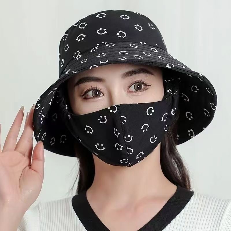 夏の屋外女性の防風茶抗紫外線マスク帽子オールインワン日焼け止め帽子|undefined