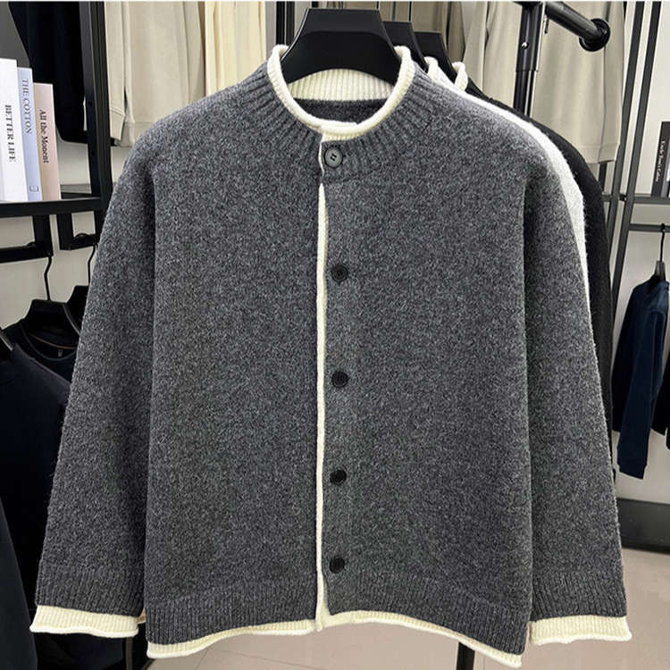 Hombre japonés retro cálido cardigan de cuello redondo otoño y invierno suelta camiseta de punto casual de alta calidad abrigo suéter