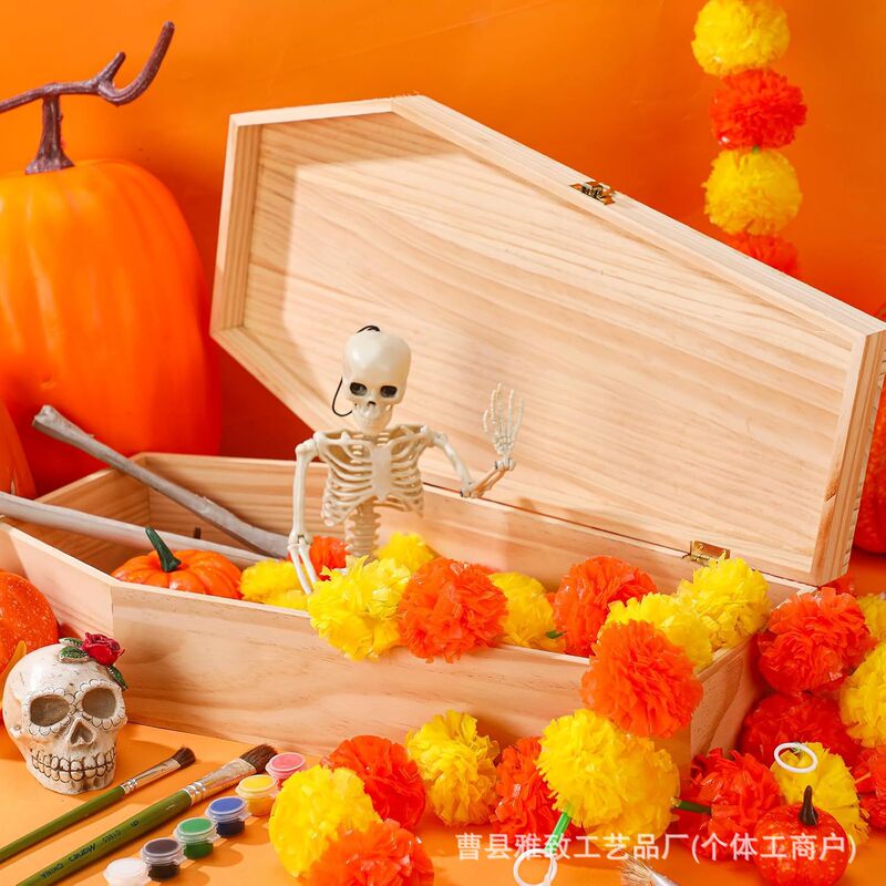 Cross-border Wooden Halloween Coffin Wooden Box Festival Decoration Jewelry Gift Packaging Box Desktop Storage Ornaments