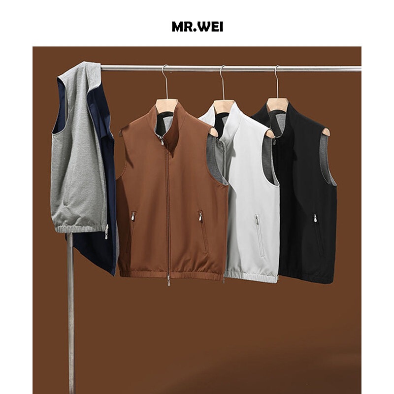 【Double-Sided Vest】A Taste of Luxury in Business Casual Style, Wool and Lyocell Stand-Collar Reversible Zipper Vest for Layering