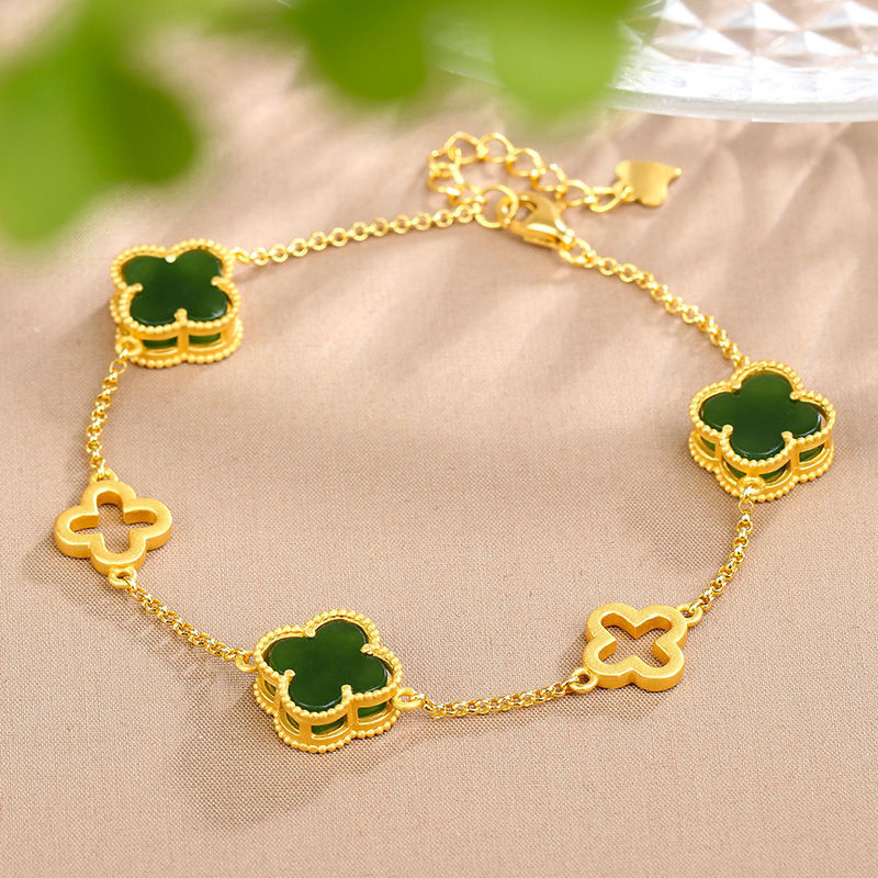 Patrimonio antiguo pulsera de plata trébol de oro collar de jade han accesorios de la ropa chapado en oro con incrustaciones de Calcedonia Hetian colgante