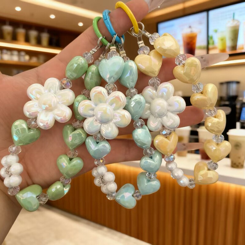 Cross-Border Creative Fresh Floral Handmade Beaded Phone Chain Car Keychain Pendant Bag Decoration Small Gift Cross-Border Creative Fresh Floral Handmade Beaded Phone Chain Car Keychain Pendant Bag Decoration Small Gift