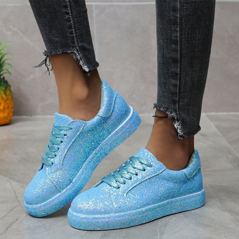 Foreign Trade plus size Board Shoes Women's 2025 Summer New European and American Style Flat Casual Sequin Lace-up Sports Shoes Cross-border