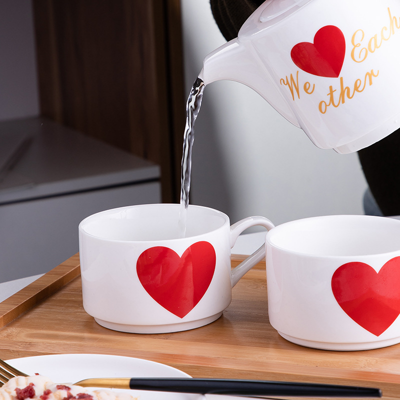 Pareja creativa taza de agua de cerámica flor tetera traje taza de café una olla dos tazas se puede utilizar como logotipo regalo
