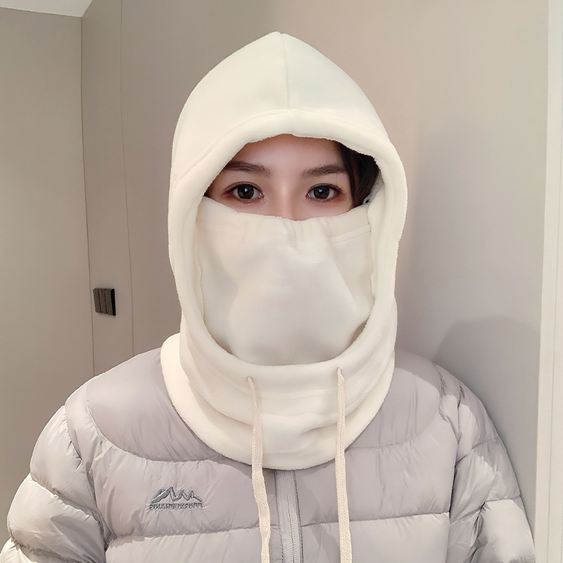 户外骑行防风帽秋冬加厚围脖面罩一体帽防寒围脖摇粒绒抽绳包头帽|undefined