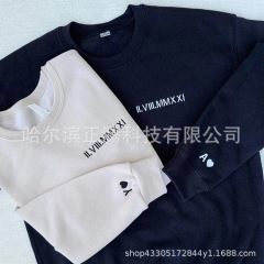 跨境爆款一件定 制刺绣罗马数字卫衣高品质刺绣一件定 制