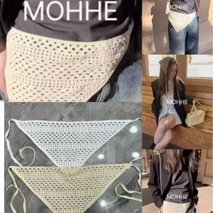 Knitted hollow fart curtain women's 2025 new summer hot girl wind headscarf solid color Korean fashion Joker waist wholesale