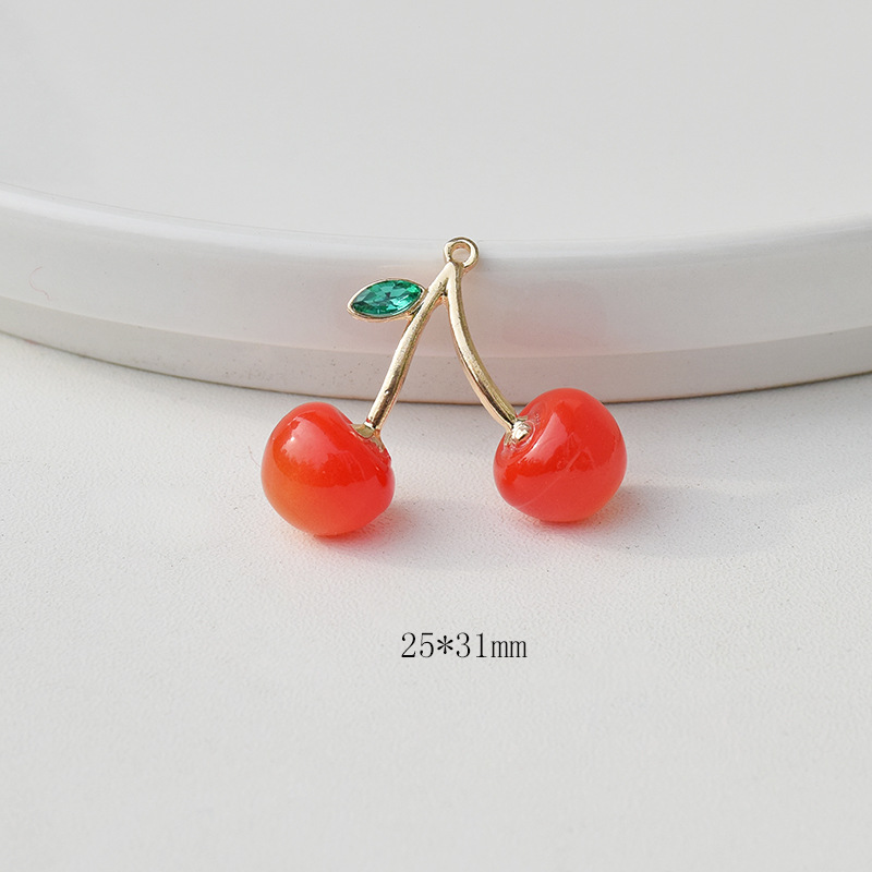 Zircon Inlay Material 10 PCS/Package 31*25mm Zinc Alloy Zircon Cherry Pendant