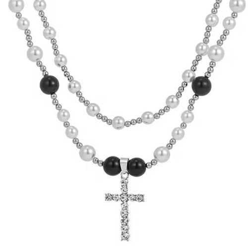 Titanium steel pearl necklace for men, versatile, simple and elegant pendant, lightweight luxury, adjustable lock chain, high-end accessory, handmade jewelry.