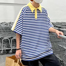 学生新款时尚夏季韩版潮流拼色条纹潮牌短袖polo衫2025潮一件代发