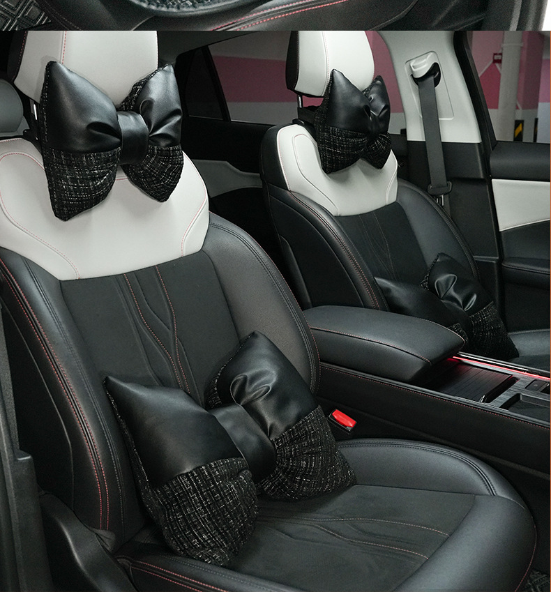 Car headrest lumbar support Chanel style comfortable soft seat neck pillow lumbar cushion four seasons universal car headrest back cushion