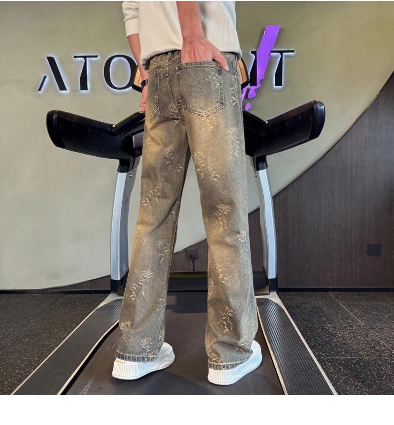 Men's Straight Leg Jeans Loose Fit Casual Pants Trendy Slimming Mid Waist Standard Thickness Slight Stretch Machine Washable_mkmklike.com