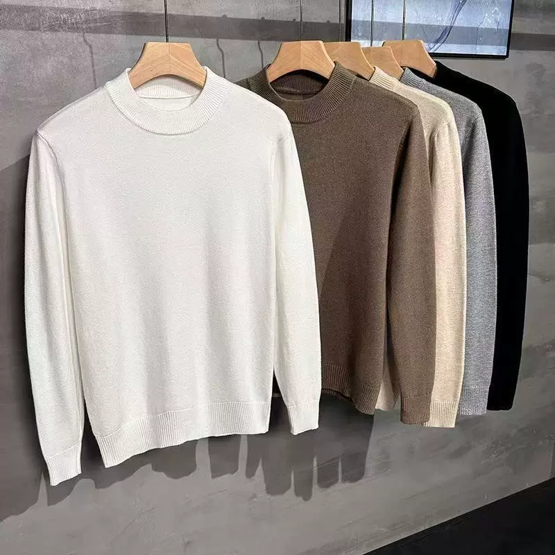 半高领港风毛衣男冬季纯色保暖轻奢休闲套头针织衫简约保暖打底衫