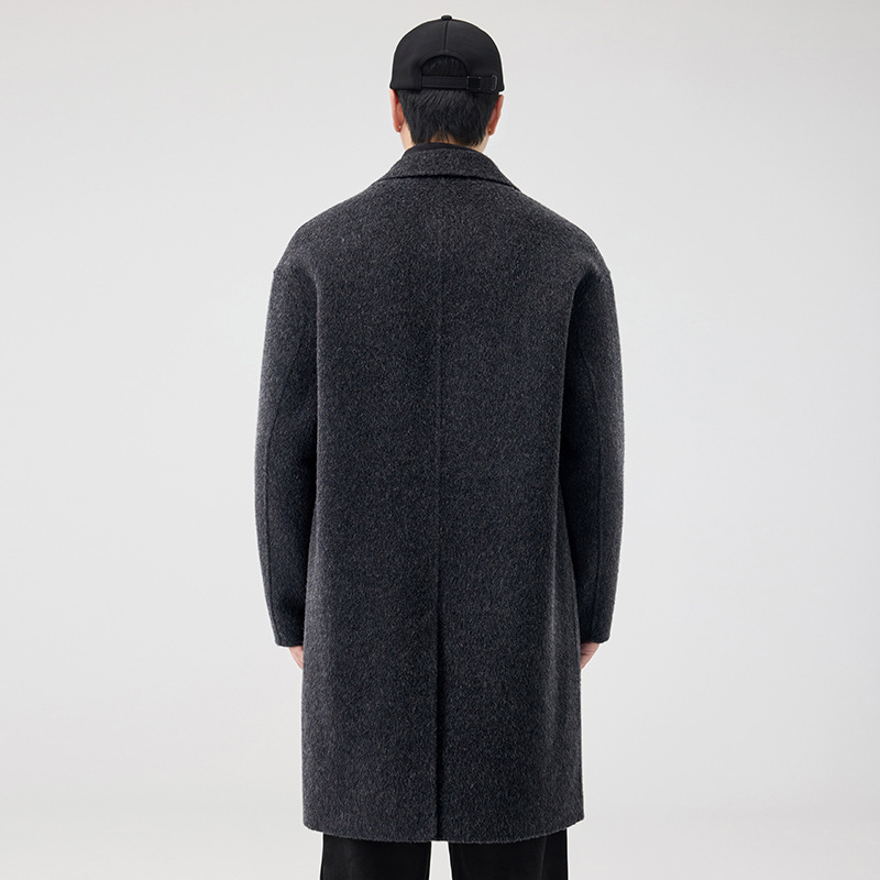 2025 invierno nuevo doble cara tweed cachemir tweed abrigo de hombre largo y medio abrigo relajado gris carbón sin image 4