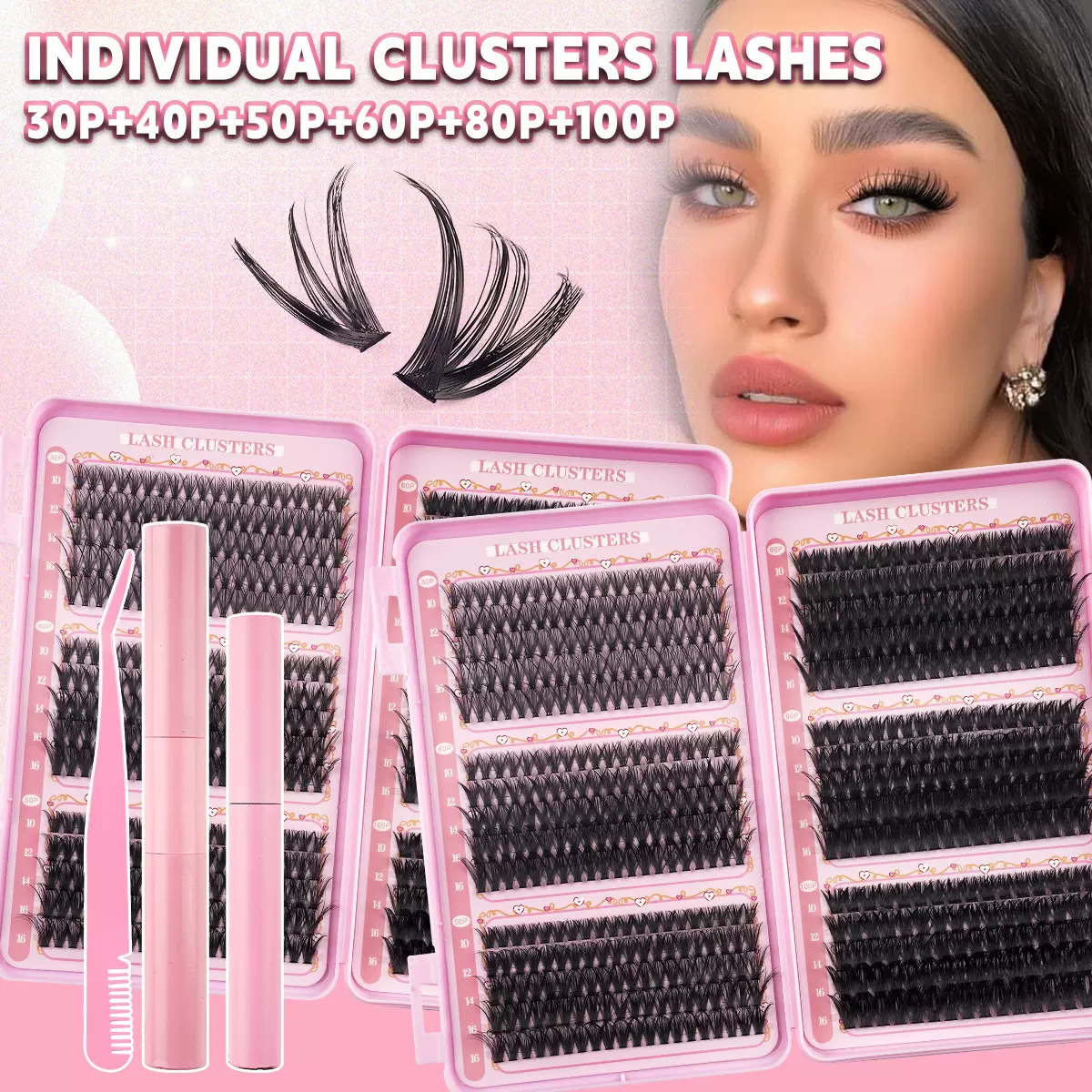 跨境爆款1000簇大容量眼睫毛书DIY单簇朵毛自然浓密D曲分段假睫毛