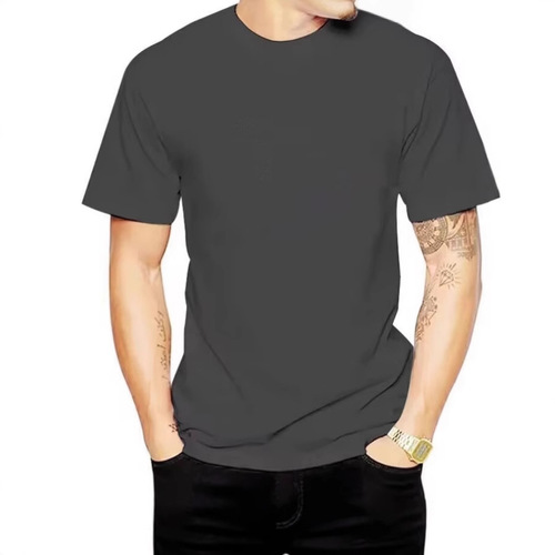 2025 New Trend Brand Summer Solid Color Youth Men's Student Navy Blue Short Sleeve T-Shirt for Muscle Highlight