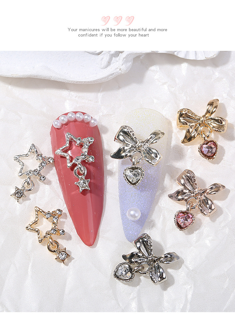 Cute Sweet Star Bow Knot Alloy Nail Decoration Accessories 1 Piece display picture 1