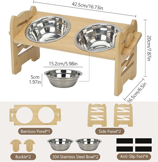 Nuevo bambú para perros y gatos, perros y gatos, doble tazón, perros pequeños y medianos, marco de madera ajustable para perros y gatos, protector de perros, comedor de comida