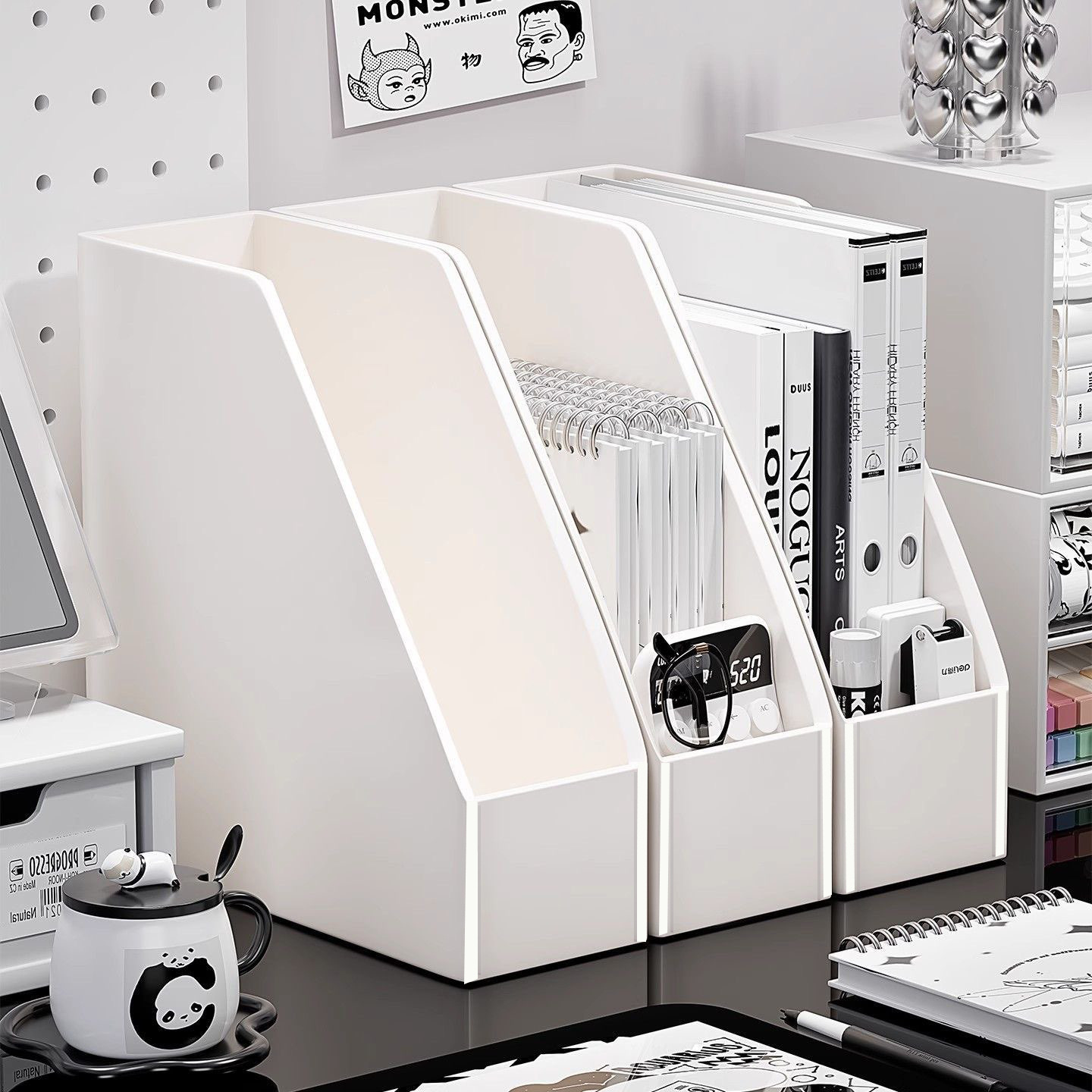 Bookend Shelf Student Unprinted Style Dormitory Ins Office Desk File Storage Organizer Stationery Note Storage Box