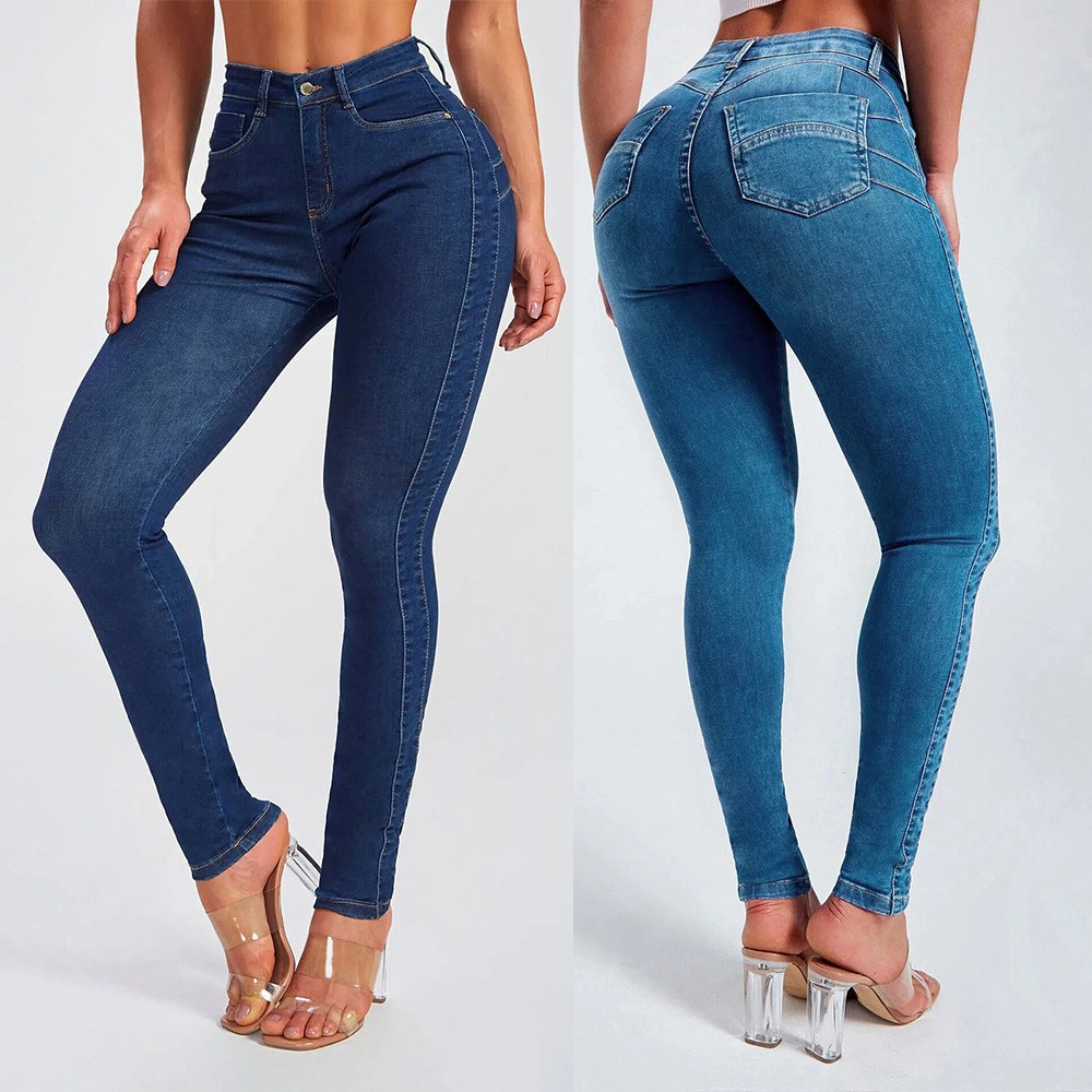 European and American Cross-Border 2025 New Amazon Export Slim Fit Hip-Covering Small-Leg Pants Stretch High-Waisted Jeans for Women