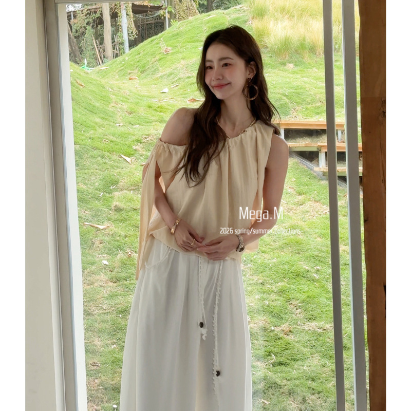 Mega.M Slanted Collar Off-Shoulder Top Women's Clothing 2026 Spring and Summer New Style Sleeveless Tube Top Vest 01067