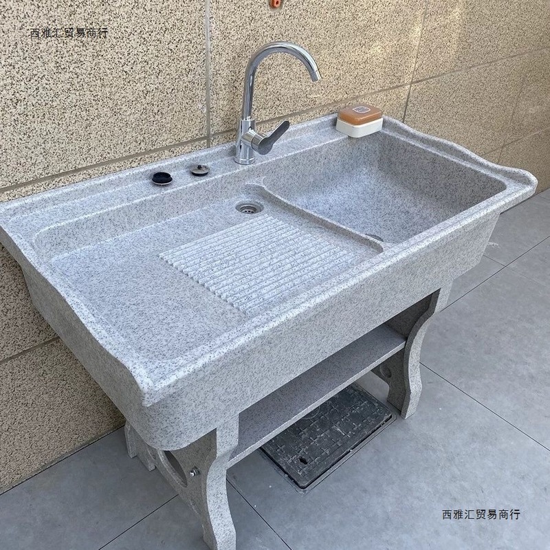 屋外ベランダ家庭用洗濯板付き洗濯台盆大理石一体式洗濯槽灰石英石洗濯池|undefined