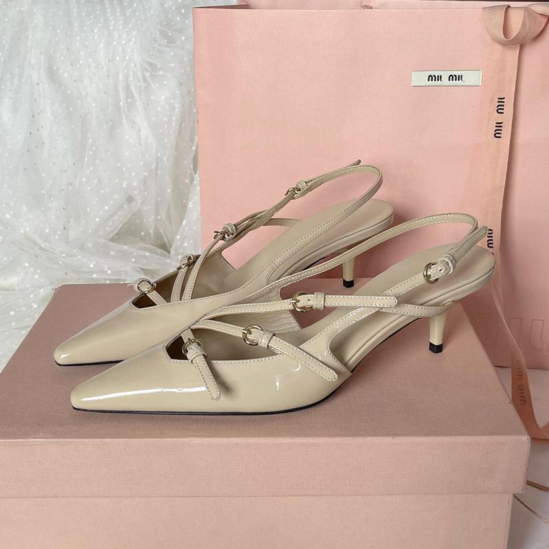 miu*の同スタイルブラックトゥトゥスティレットヒール多用途サンダル、女性用パテントレザーリボンバックストラップ付きスモールスクエアトゥハイヒール|undefined