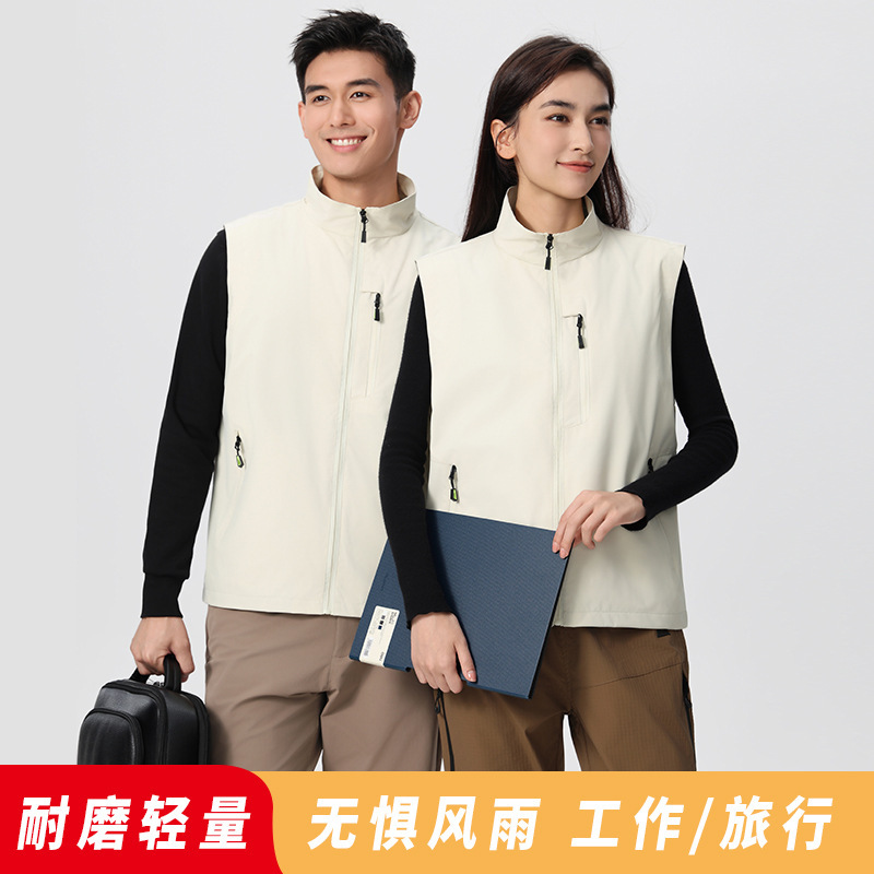 Soft Shell Jacket Vest Custom Logo Multi-Pocket Waterproof Vest Printed Workwear Thickened Waistcoat