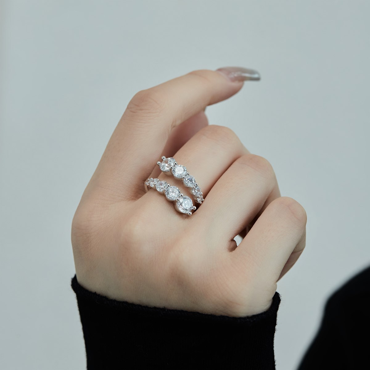 925 Sterling Silver Zircon U Shape Waves Heart Shape Rings display picture 29