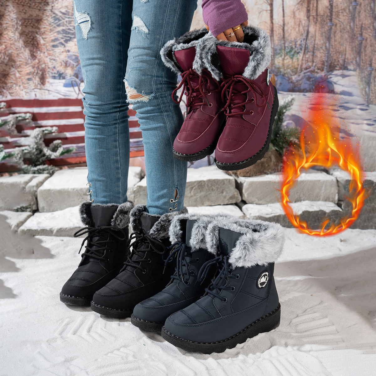 Women's Winter Cotton Shoes Snow Boots Cross-Border Foreign Trade Women's Boots Fleece-Lined Thickened Cotton Boots Cold-Proof and Warm Boots