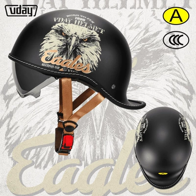 and women's scoop helmet personality – Motosiklet kaskı (dəbilqə) - matte-black-eagle-m-head-circumference-52-54cm-transparent-black-tea-lenses
