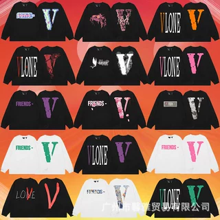 外单VLONE FOG像素樱花粉色大V字母重磅长袖T恤圆领卫衣打底衫潮