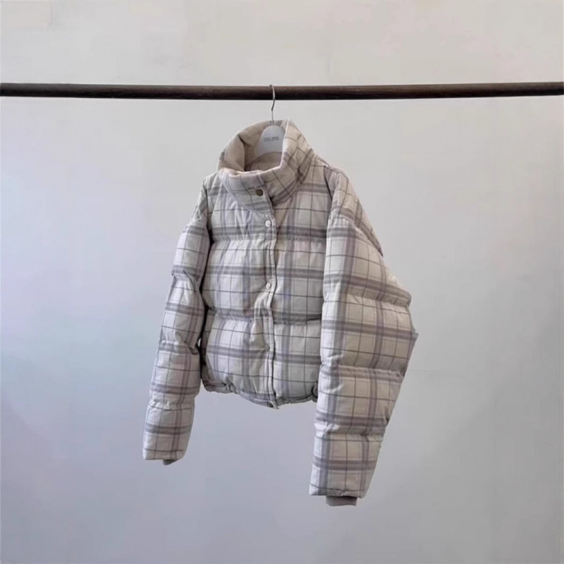 ERUME 韓国東大門 2024 スタンドカラーチェック柄冬服新しい小柄な高級パンダウンジャケット|undefined