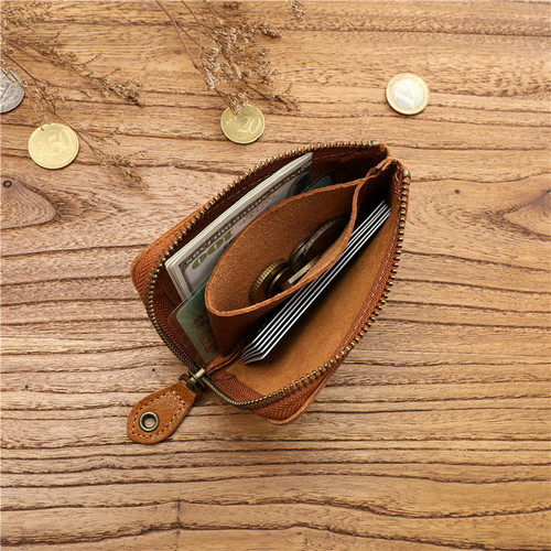 Men's vegetable tanned first layer cowhide short wallet genuine leather wallet casual ultra-thin simple wallet zipper coin purse trendy