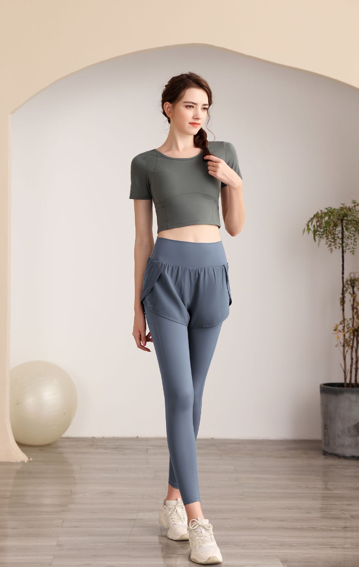 Autumn and Winter Nylon Fake Two Piece Pocket Sports Pants for Women's Anti Walking Running Training Yoga Tight Fitness_voghion.com