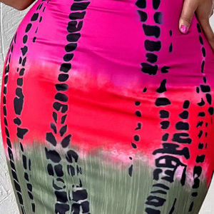 product - wholesale Women Clothing Printed Short Sleeve Diagonal Collar Slim Fit Sexy Dress Maxi Dress - 5